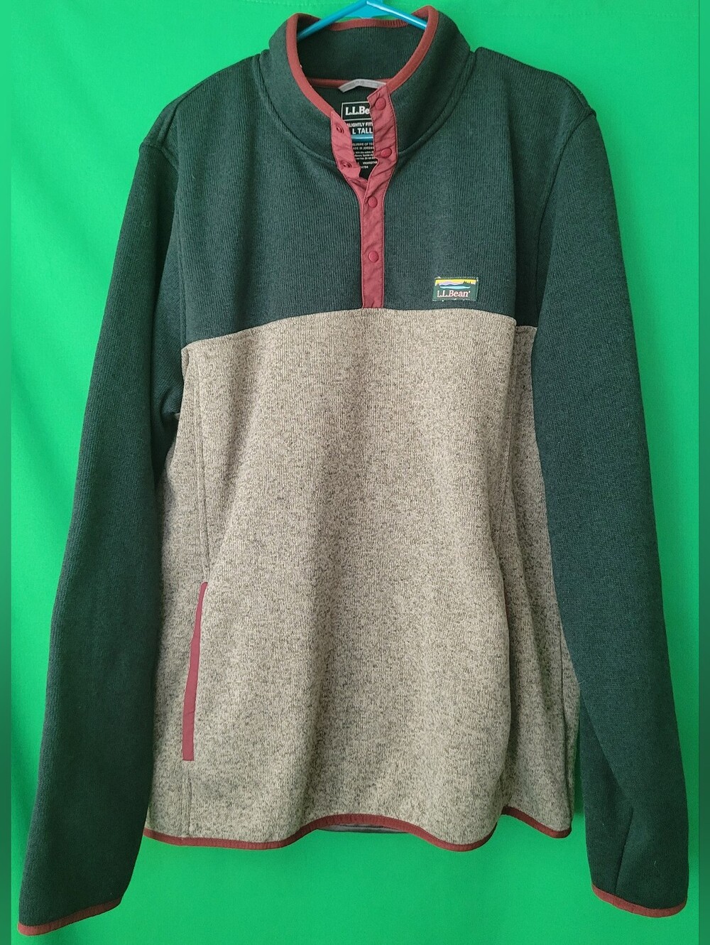 L.L. Bean Colorblock Crewneck Fleece Large Tall Slightly Fitted Jacket Sweater